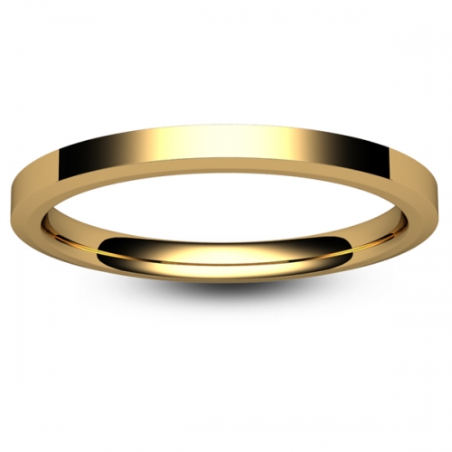 Flat Court Chamfered Edge -  2mm (CEI2Y) Yellow Gold Wedding Ring